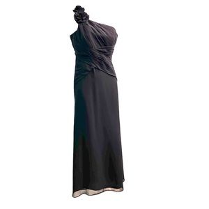 $168 David’s Bridal Cocktail Party 2 One Shoulder Long Black Chiffon Gown Dress